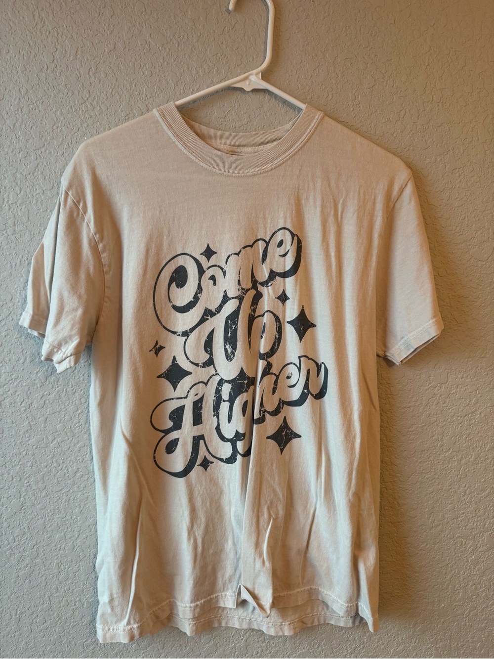 Comfort Colors Cream Tee with Black "Come Up Higher" Script
